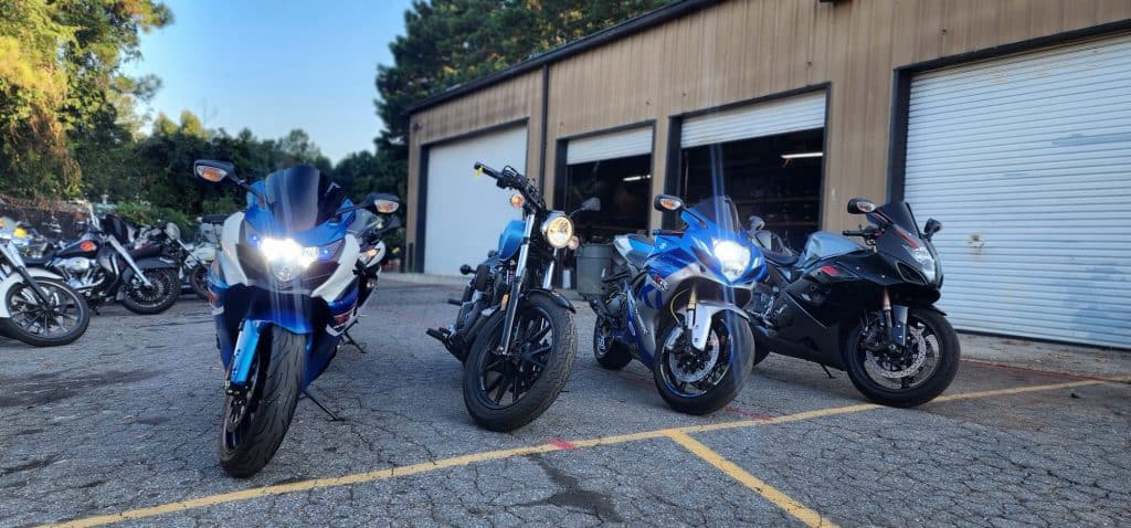 motorcycles parked outside of diaz motorcycles.